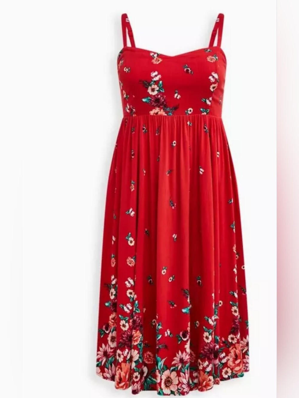 Torrid Women Floral Fit/Flare Dress Plus Size 1X Coral Midi Fairy Summer Travel - Picture 14 of 14